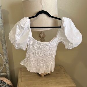 White Puff Sleeve Smocked Top
